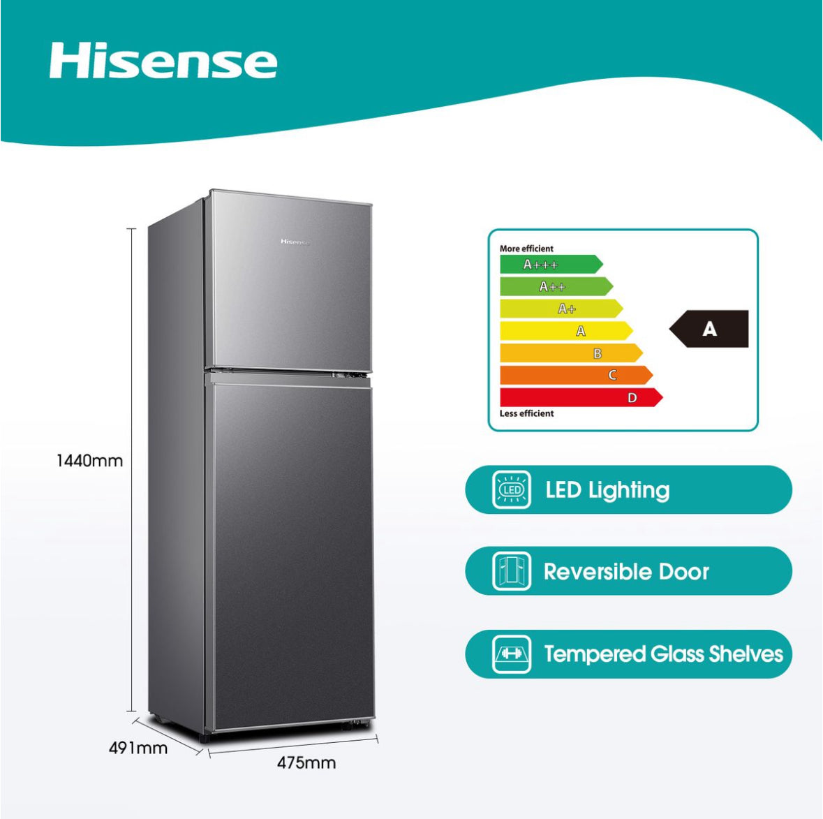 Hisense 154L Top Freezer Fridge Titanium